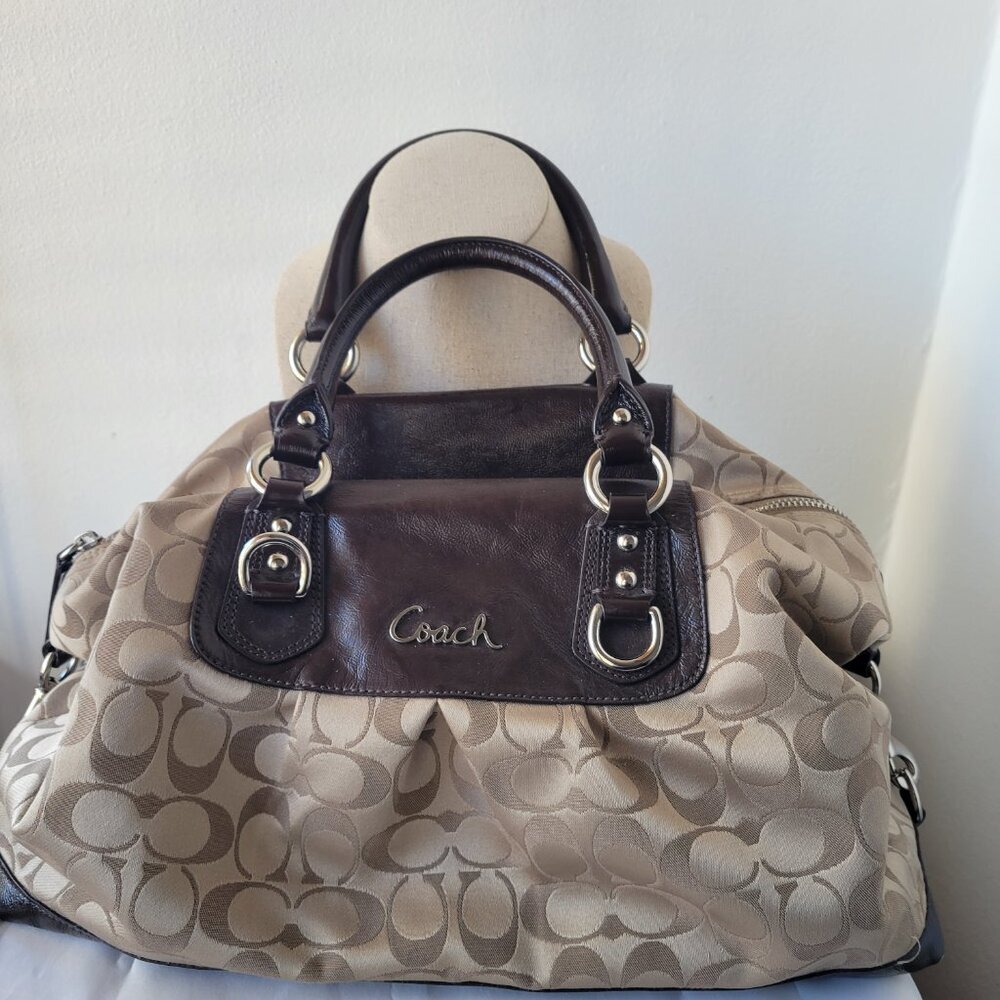 Coach Ashley Signature Sateen Brown/Khaki Satchel Handbag - Picture 11 of 16